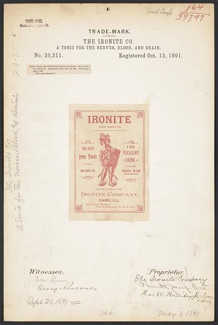 Cairo Illinois 1891 Ironite Co Tonic for Nerves Blood Brain Trade Mark