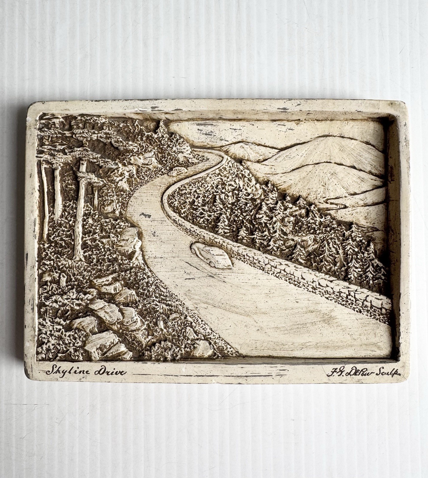 Vtg 1940 SKYLINE DRIVE Sculpted Chalkware Plaster Wall Hanging F.G. DePew
