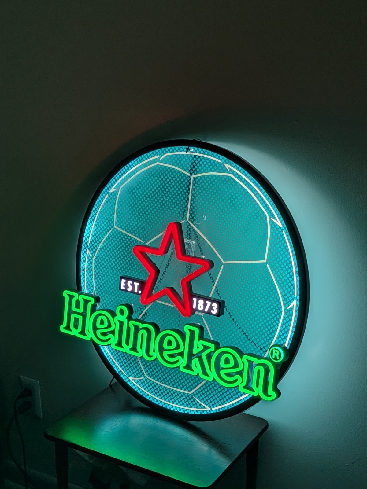 Heineken LED Neon Soccer Sign - Breweriana Collectible - 27” X 27” Man cave Heineken LED Neon Soccer Sign - Breweriana Collectible - 27” X 27” Man cave
