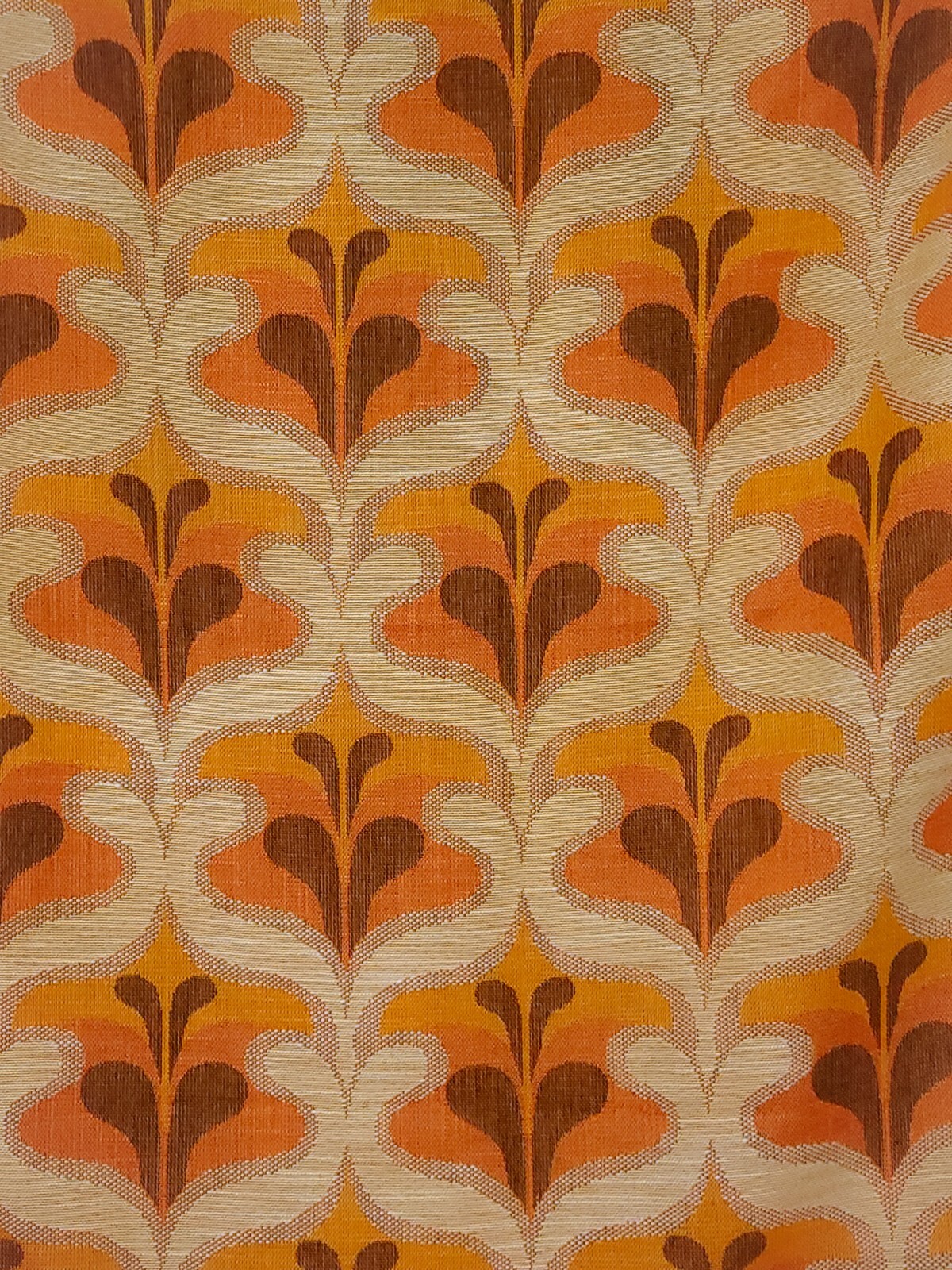 2 vintage heavy-weight fabric curtains mustard brown 60s 70s Mid Century 66\