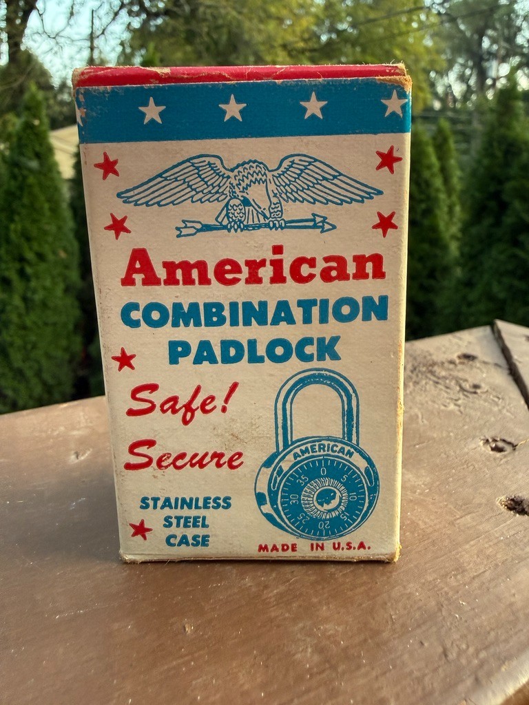 Vintage American Lock Co Combination Padlock Style 300 w/ Box & Combo Tag Vintage American Lock Co Combination Padlock Style 300 w/ Box & Combo Tag
