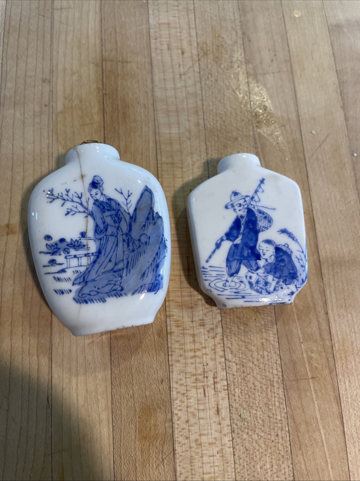 Pair Vintage Chinese Signed Blue and White Snuff Bottles