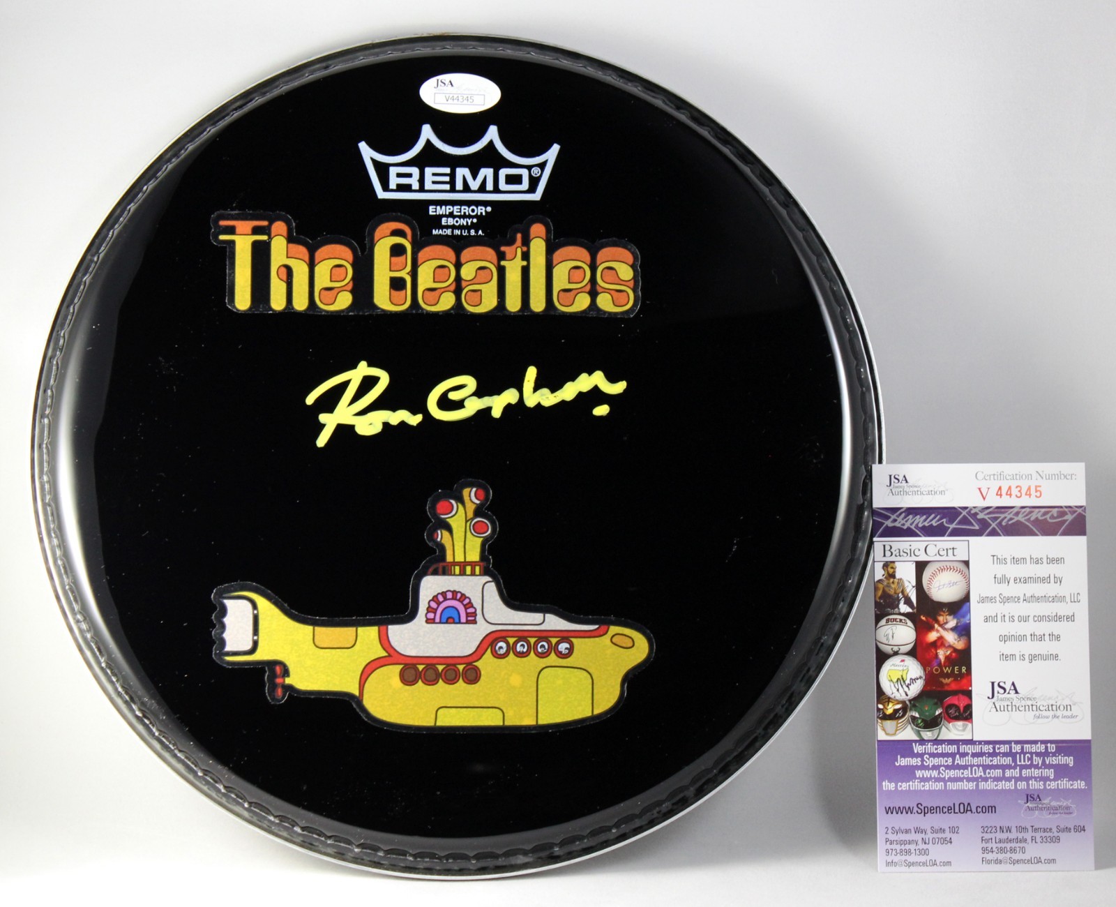RON CAMPBELL SIGNED DRUMHEAD THE BEATLES YELLOW SUBMARINE ARTIST AUTO +JSA COA
