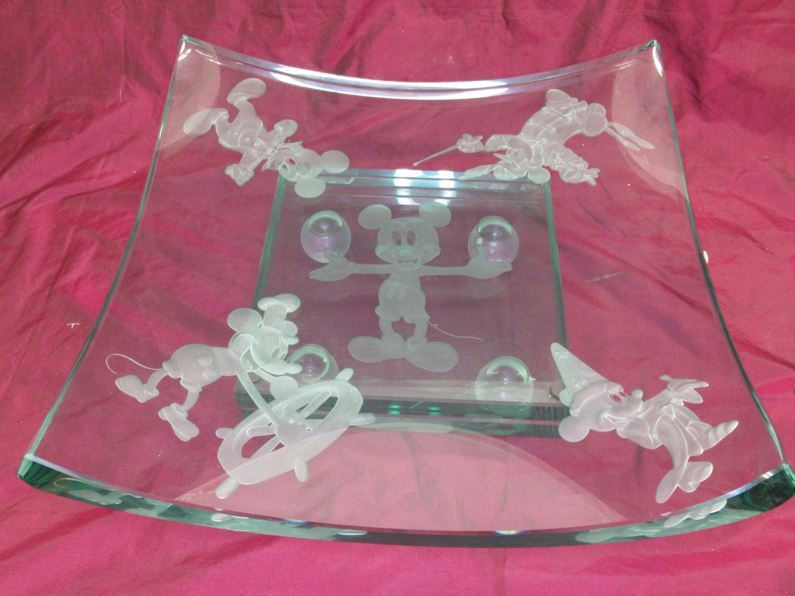 RARE Guenther Luna Disney Mickey Mouse Etched Crystal Glass 2pc large bowl