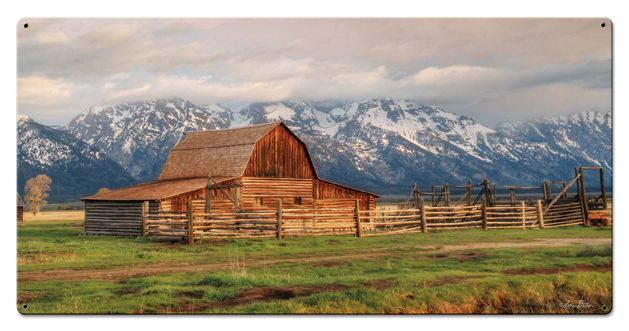 RUSTIC BARN WOOD FENCE SNOWY MOUNTAINS 36\