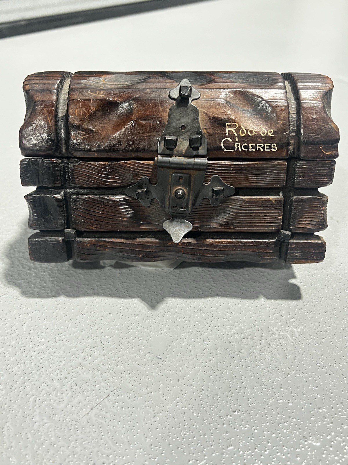 Antique Hand carved Wooden Box With Painted Spanish City Of Caceres Spain Antique Hand carved Wooden Box With Painted Spanish City Of Caceres Spain