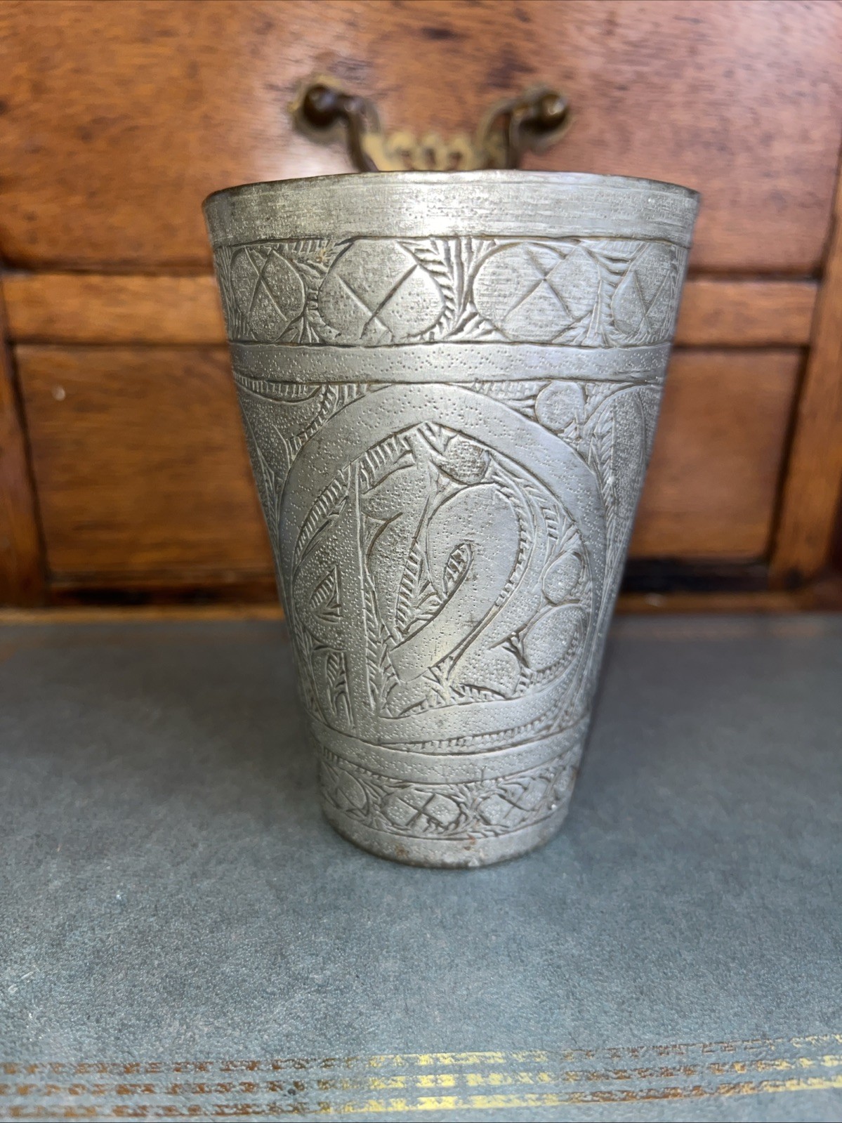 Antique Silver Bronze Cup Hand Carved Symbols, Letters, Florals Hand Engraved. Antique Silver Bronze Cup Hand Carved Symbols, Letters, Florals Hand Engraved.