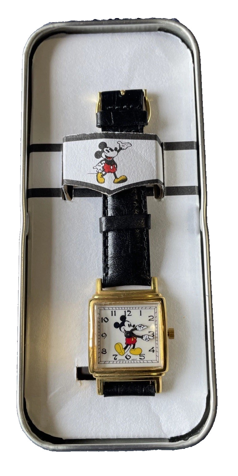 Vintage US DISNEY SQUARE Mickey Mouse Wrist Watch Unused With Tin Japan Movt 