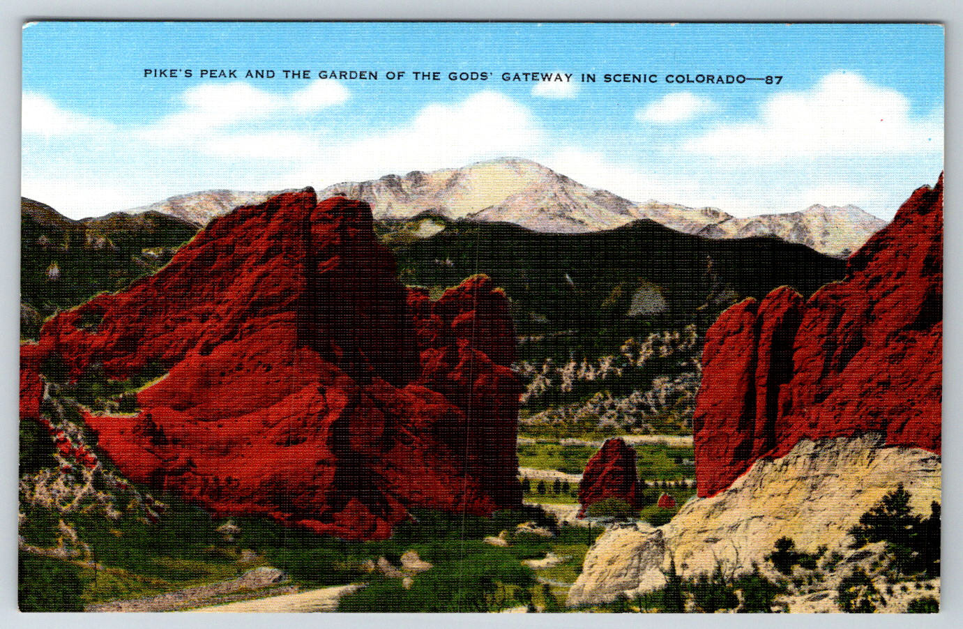 c1940s Pike\'s Peak Garden of the Gods Colorado Scenic View Linen