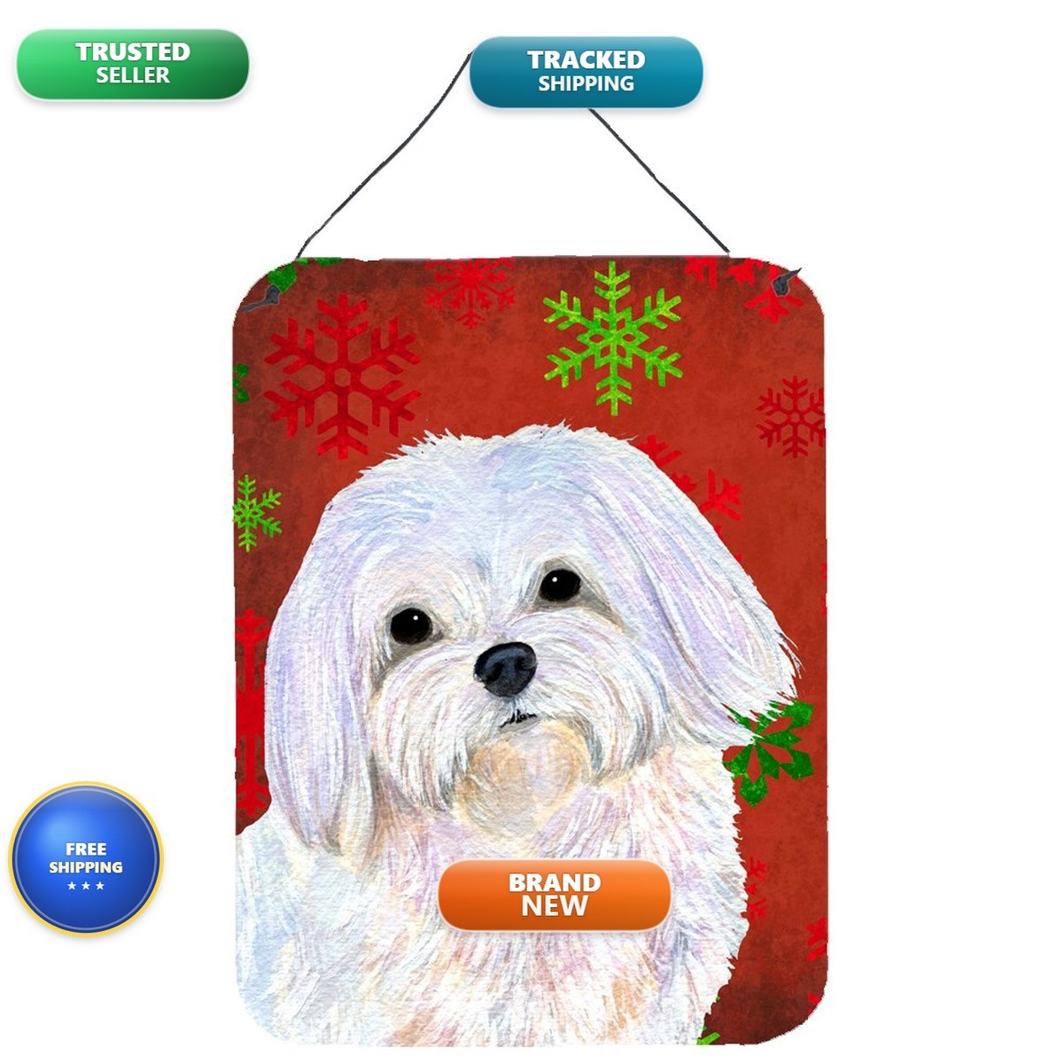 Caroline's Treasures SS4689DS1216 Maltese Snowflakes Christmas Wall Door Plaque Caroline's Treasures SS4689DS1216 Maltese Snowflakes Christmas Wall Door Plaque