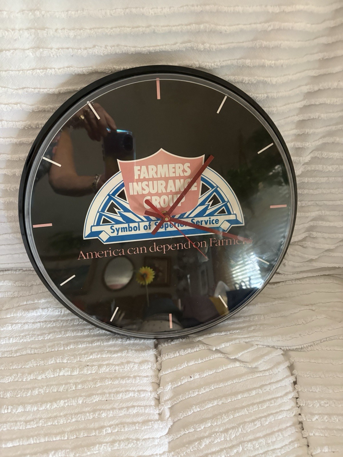 Vintage Farmers Insurance Group  13” Diameter Clock Working