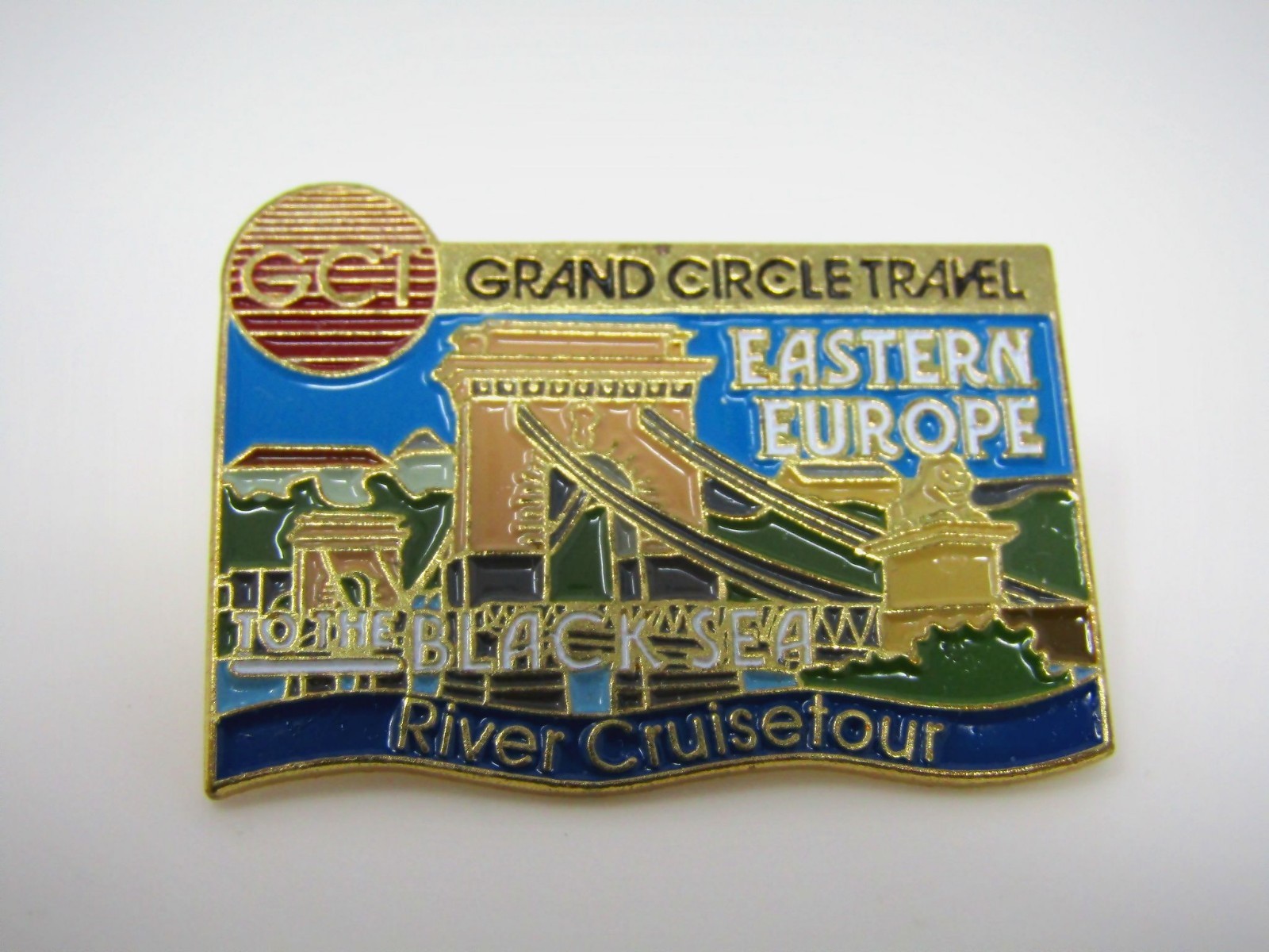 Vintage GCT Grand Circle Travel Pin Eastern Europe Cruise Budapest Chain Bridge