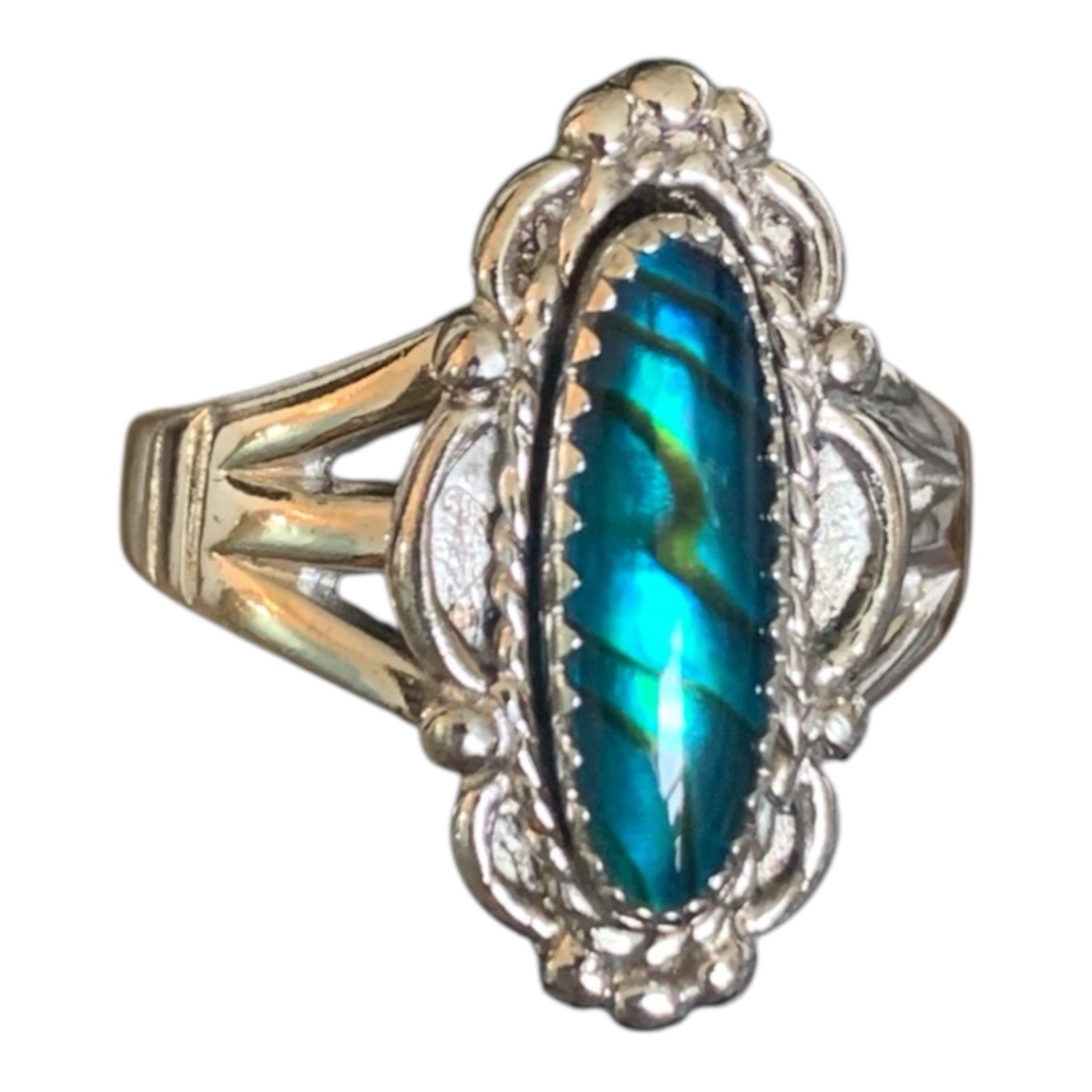 NEW Artisan Style 925 Sterling Silver Ring Iridescent Abalone Shell Inlay Size 7