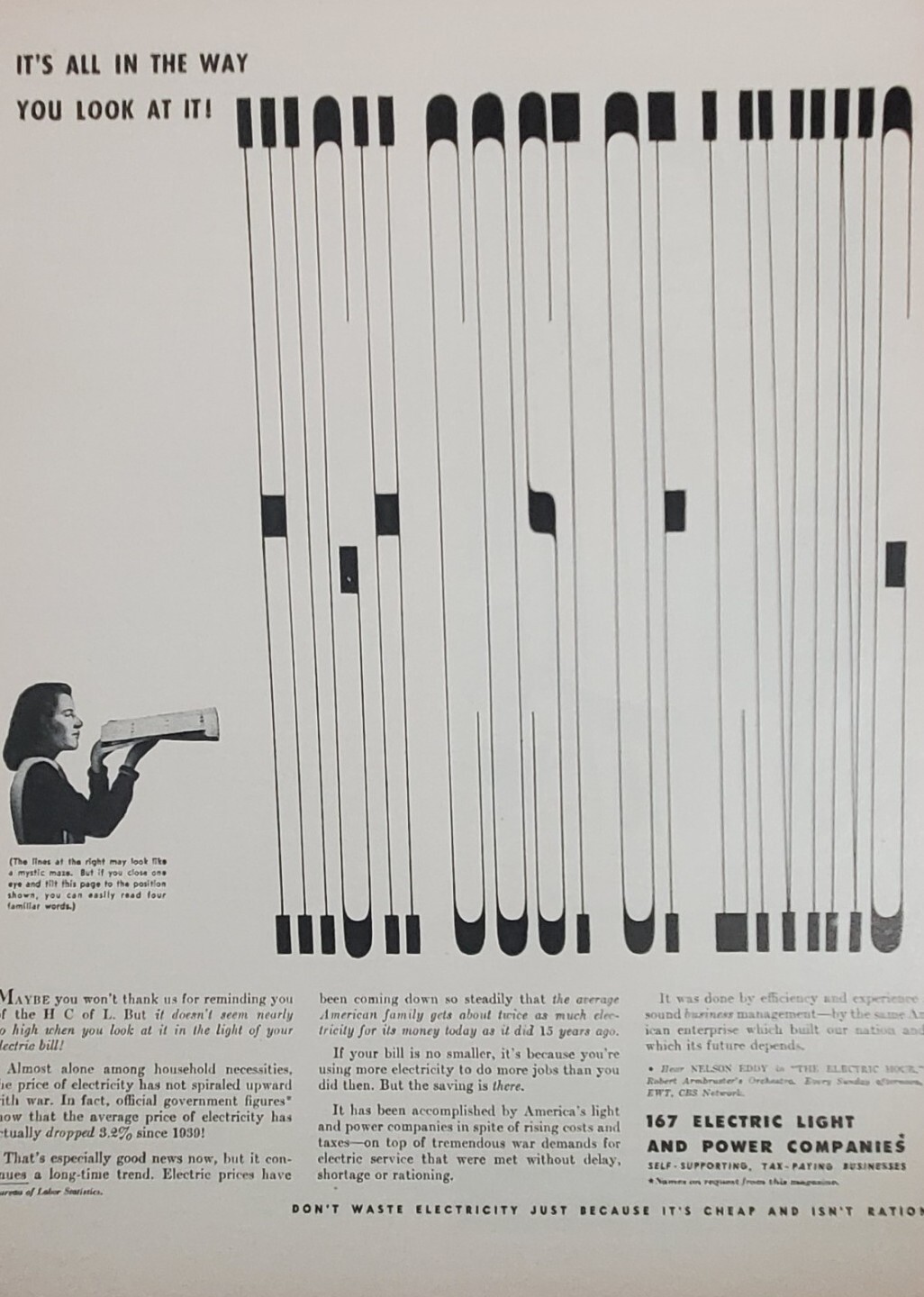 1945 Ephemera Print Ad Electric Light Power Optical Illusion Advertisement