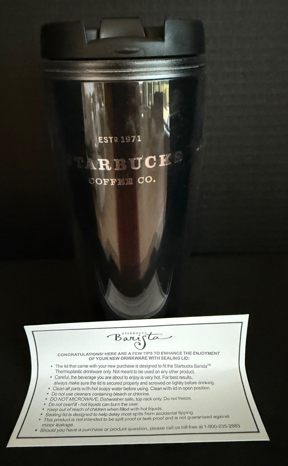 STARBUCKS COFFEE CO EST 1971 BARISTA - 2002 Black TRAVEL TUMBLER MUG Collectable STARBUCKS COFFEE CO EST 1971 BARISTA - 2002 Black TRAVEL TUMBLER MUG Collectable