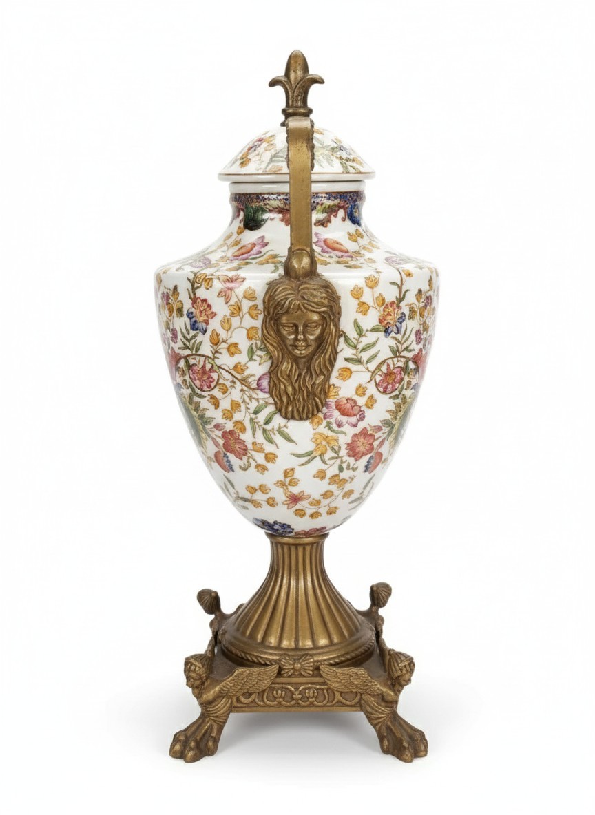 Antique Wong Lee 1895 Porcelain and Bronze Laby Head Vase Antique Wong Lee 1895 Porcelain and Bronze Laby Head Vase