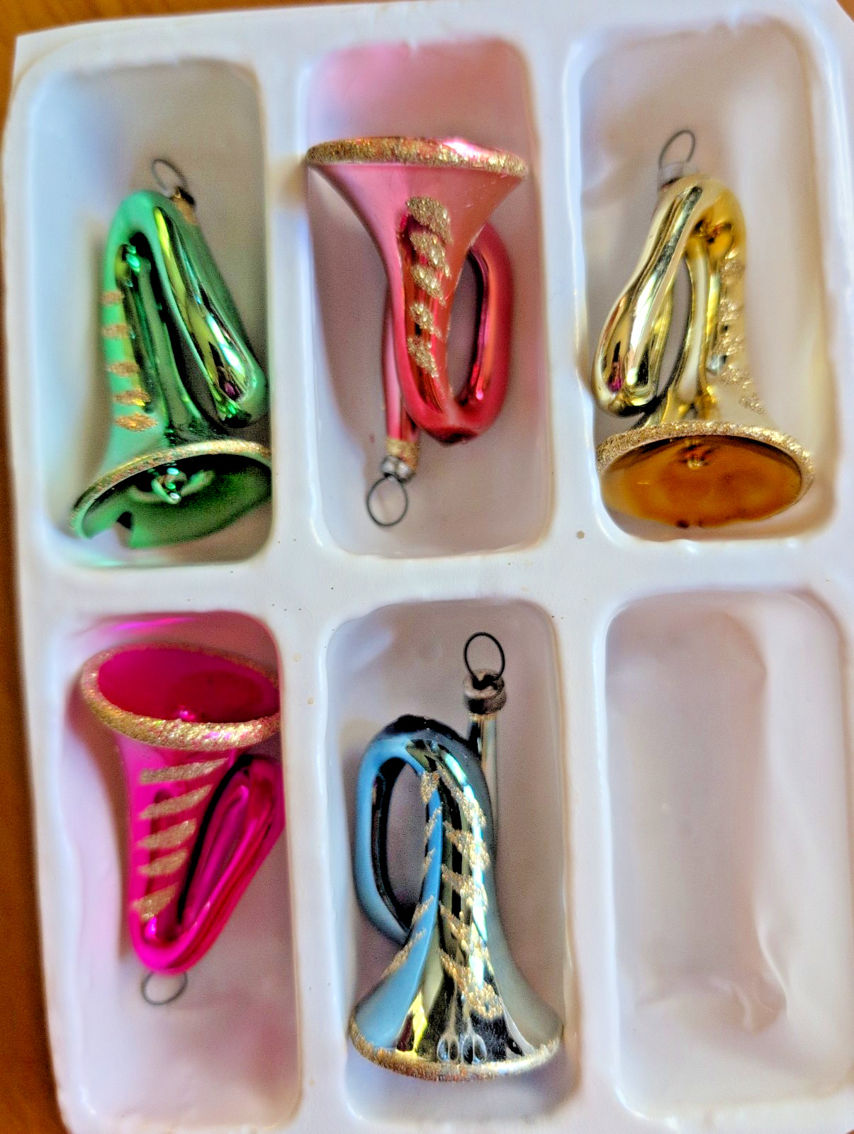 5 Vintage Mercury Glass French Horn Trumpet Bugle Glitter Christmas Ornaments🎄 5 Vintage Mercury Glass French Horn Trumpet Bugle Glitter Christmas Ornaments🎄