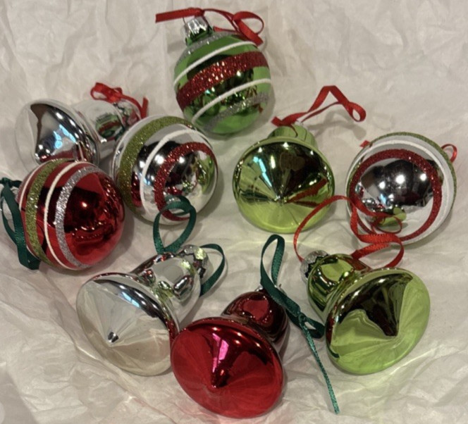 Vintage Shiny Brite Glass Christmas Ornaments Lot of 8 Ball Bell Holiday Decor