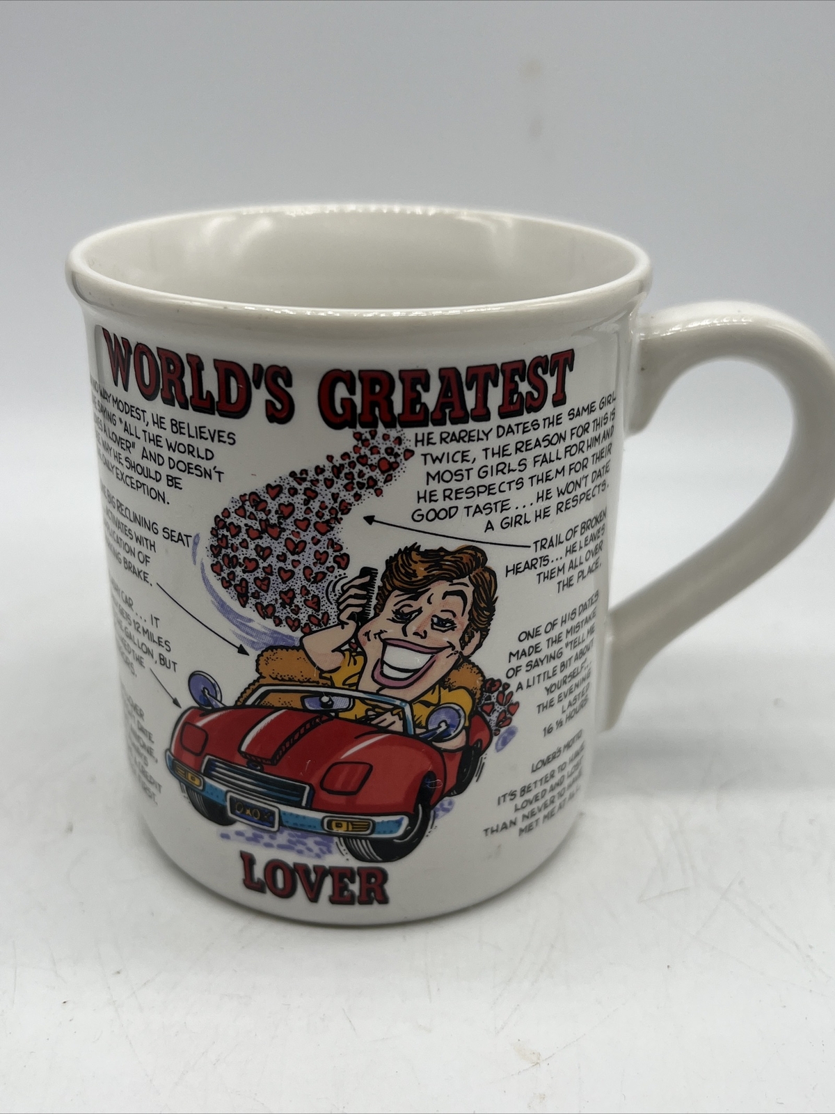 Rare Papel Inc Vintage Mug World's Greatest Lover Coffee Mug Funny Cartoon Car