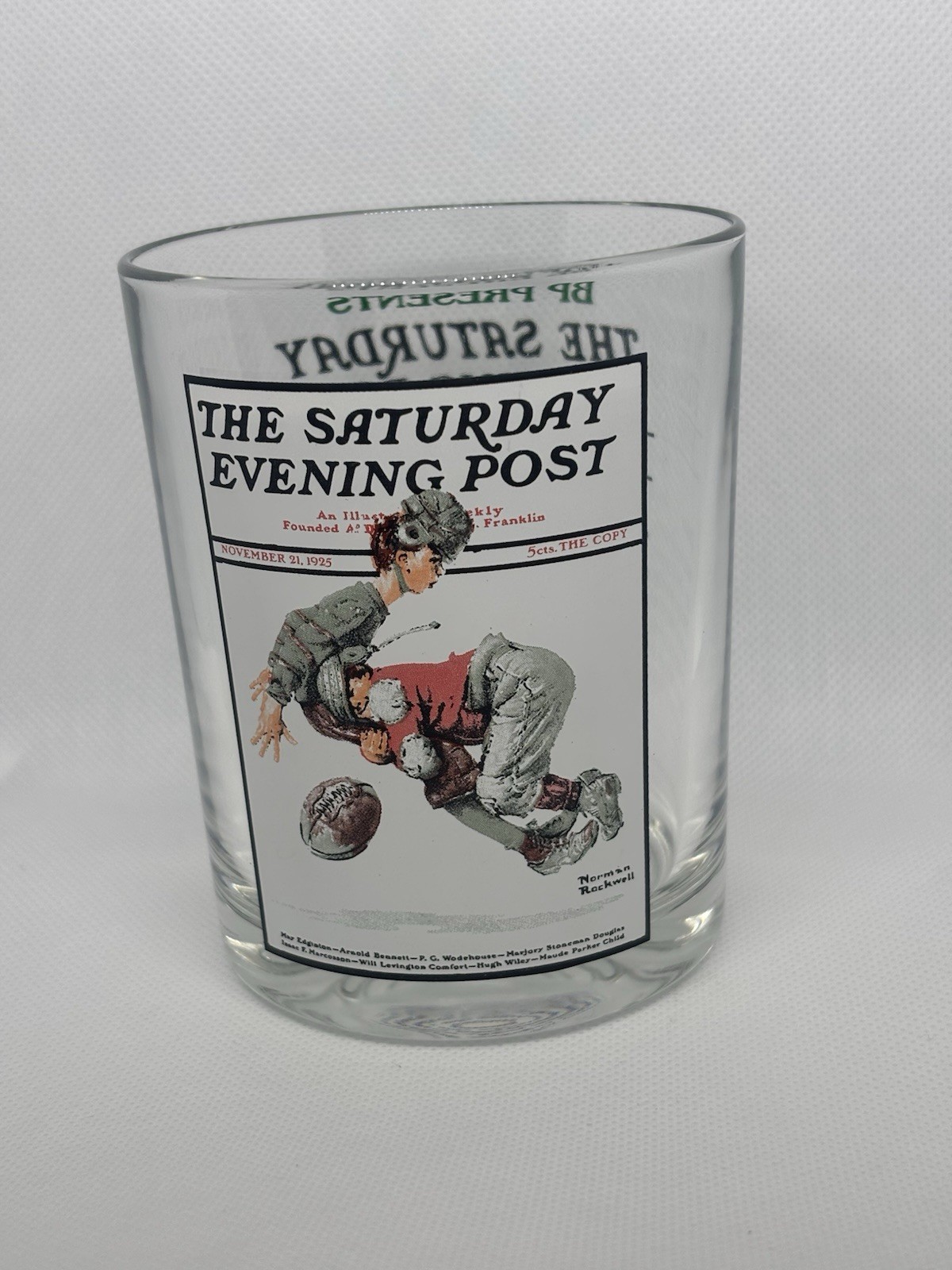Vtg Norman Rockwell Glass Saturday Evening Post Tackled 1925 Football Tumbler Vtg Norman Rockwell Glass Saturday Evening Post Tackled 1925 Football Tumbler