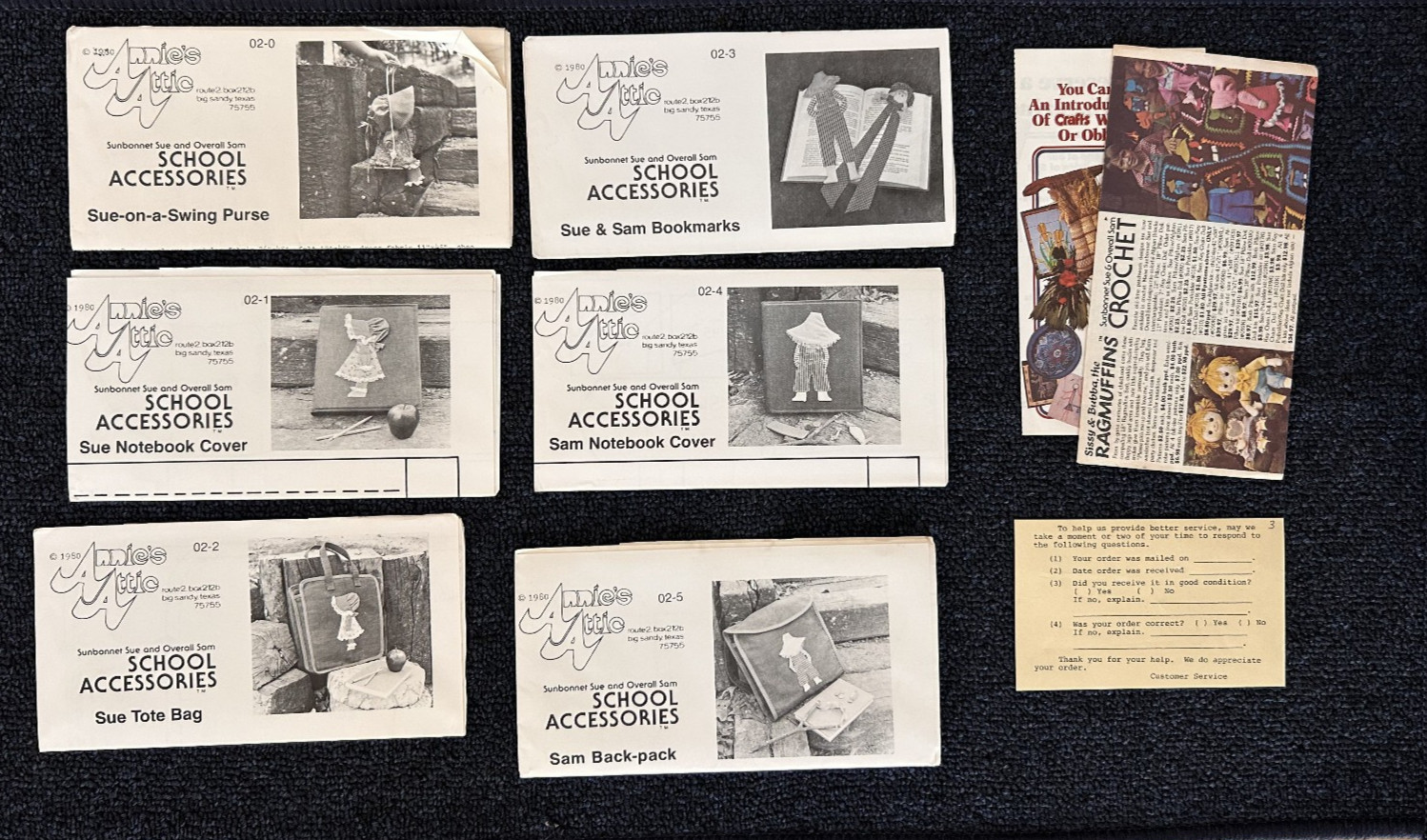 Annie's Attic 1980 Sunbonnet Sue School Accessories Complete Set of 6 Patterns