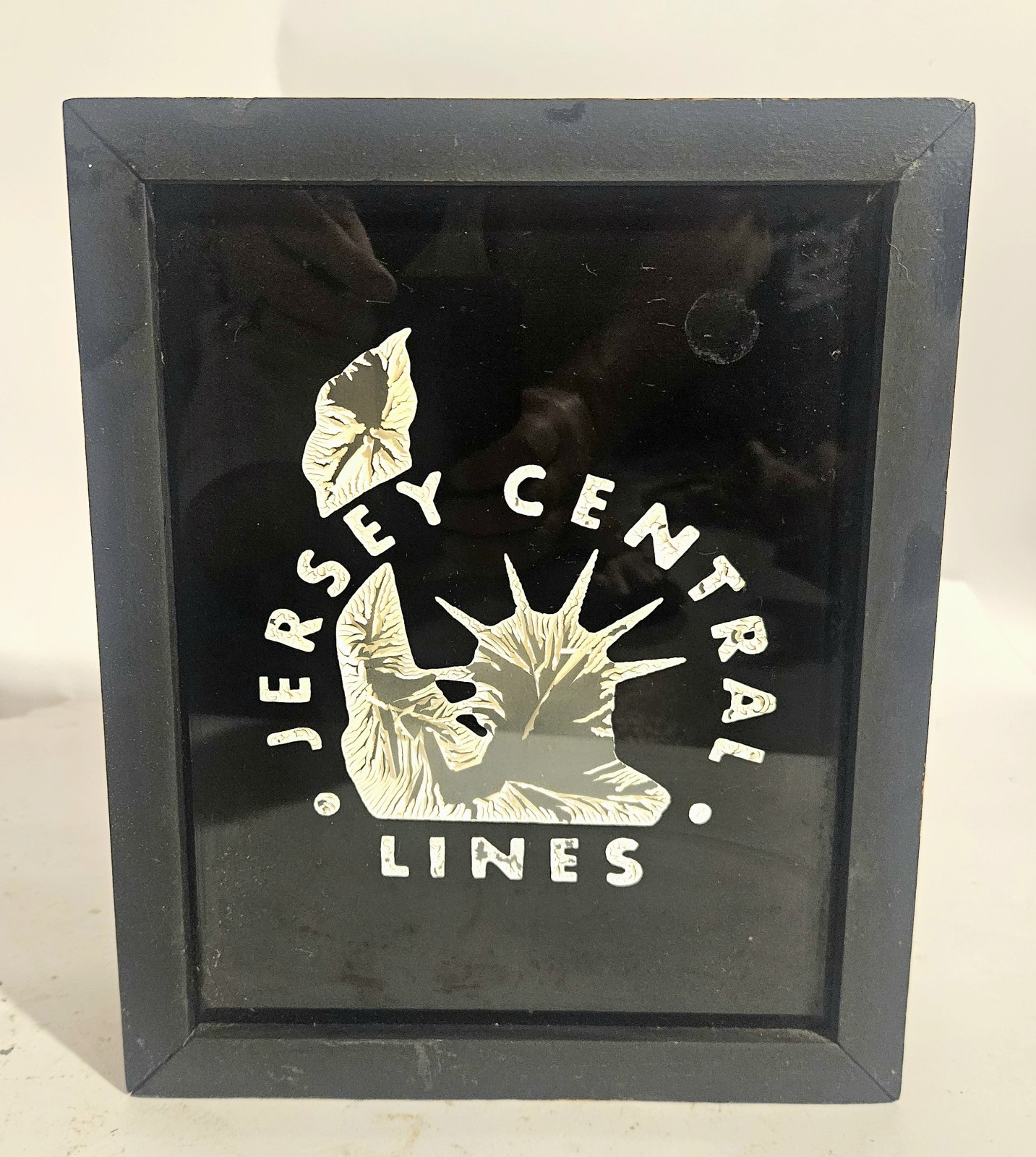 VTG Jersey Central Lines Railroad Reverse On Glass Lighted Sign 1950/60s 