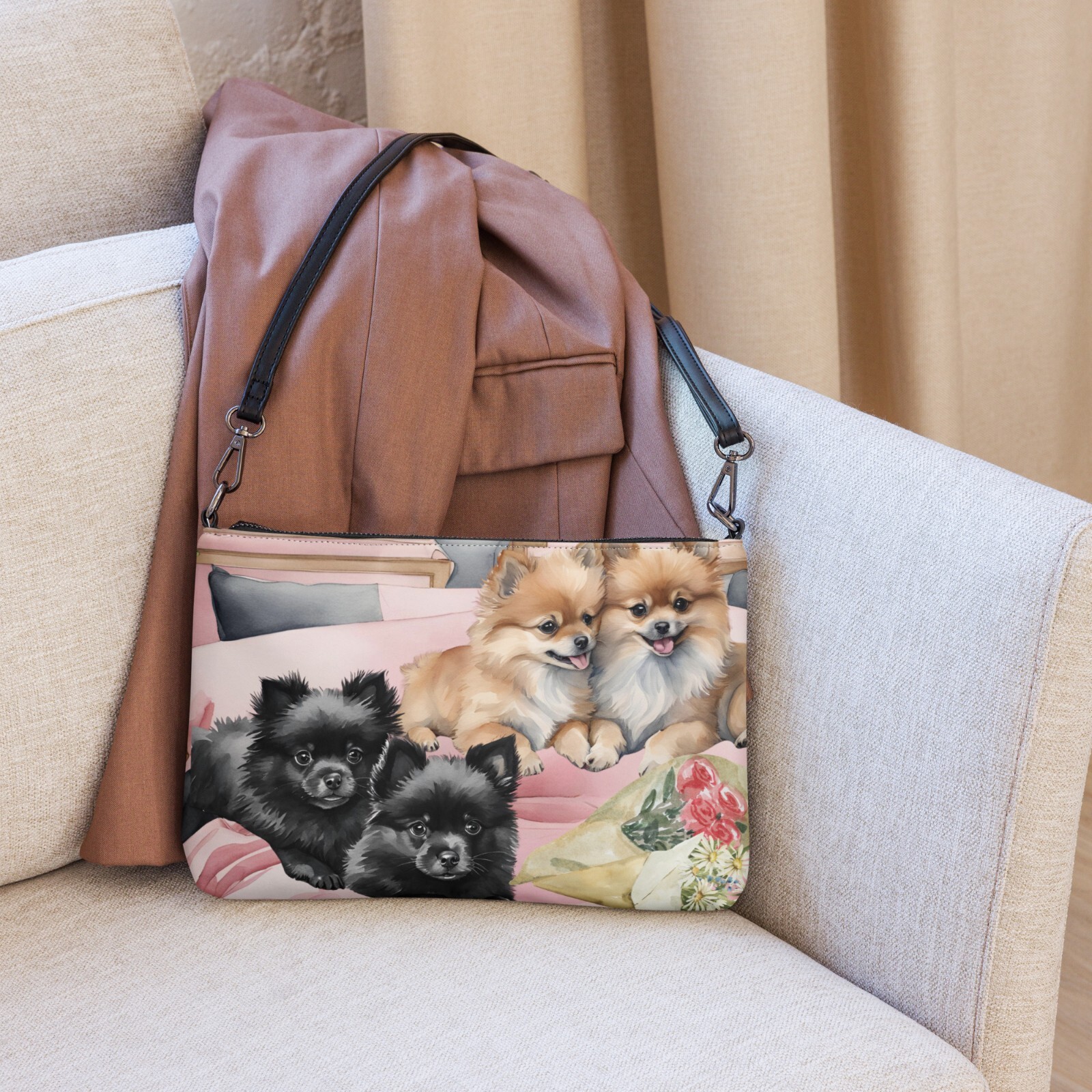 Pomeranian Puppy Dog Ladies Crossbody Purse Clutch NWT FS Pomeranian Puppy Dog Ladies Crossbody Purse Clutch NWT FS