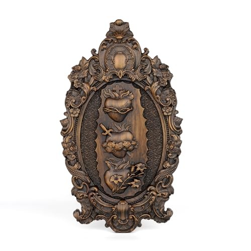 Three Sacred Hearts Wall Plaque Religious Handmade Holy Family 10 Inch Vintage