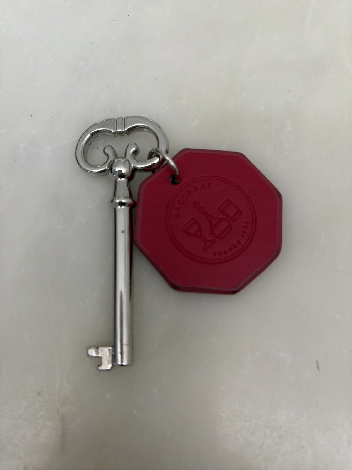 Authentic Baccarat Hotel New York Room Skeleton Key & Red Leather Tag Keychain