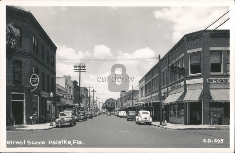 Palatka, Florida FL Vintage Palatka Street Scene Downtown Main Cars RPPC