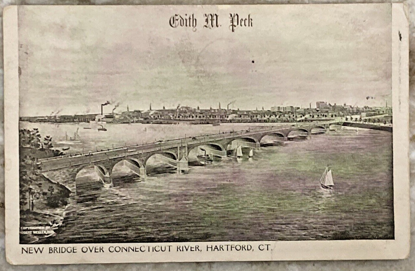 New Bridge Over Connecticut River Hartford Edith M Peck 1908 DB Postcard 4816