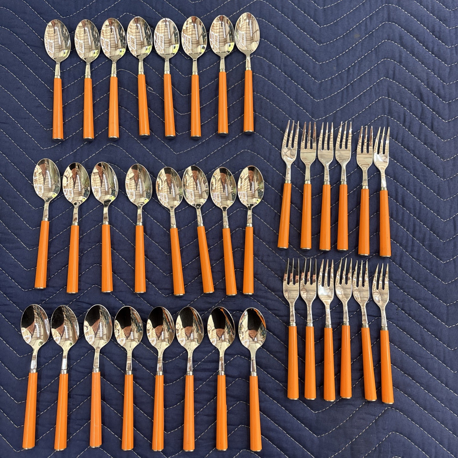 NOS Vintage WMF Cromargan Orange Flatware Set 36 Pc Showroom Display Germany 6”