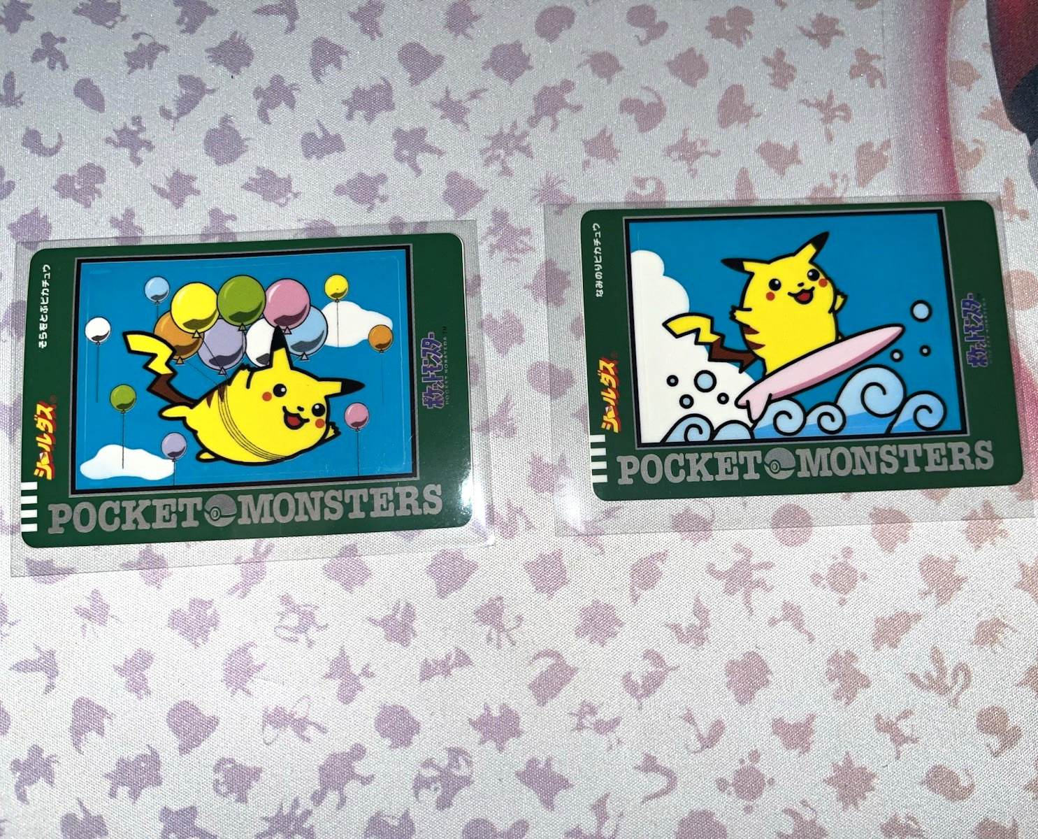 Bandai 1997 Pocket Monsters Japanese Card Lot 2 Pikachu cards balloon & surfing