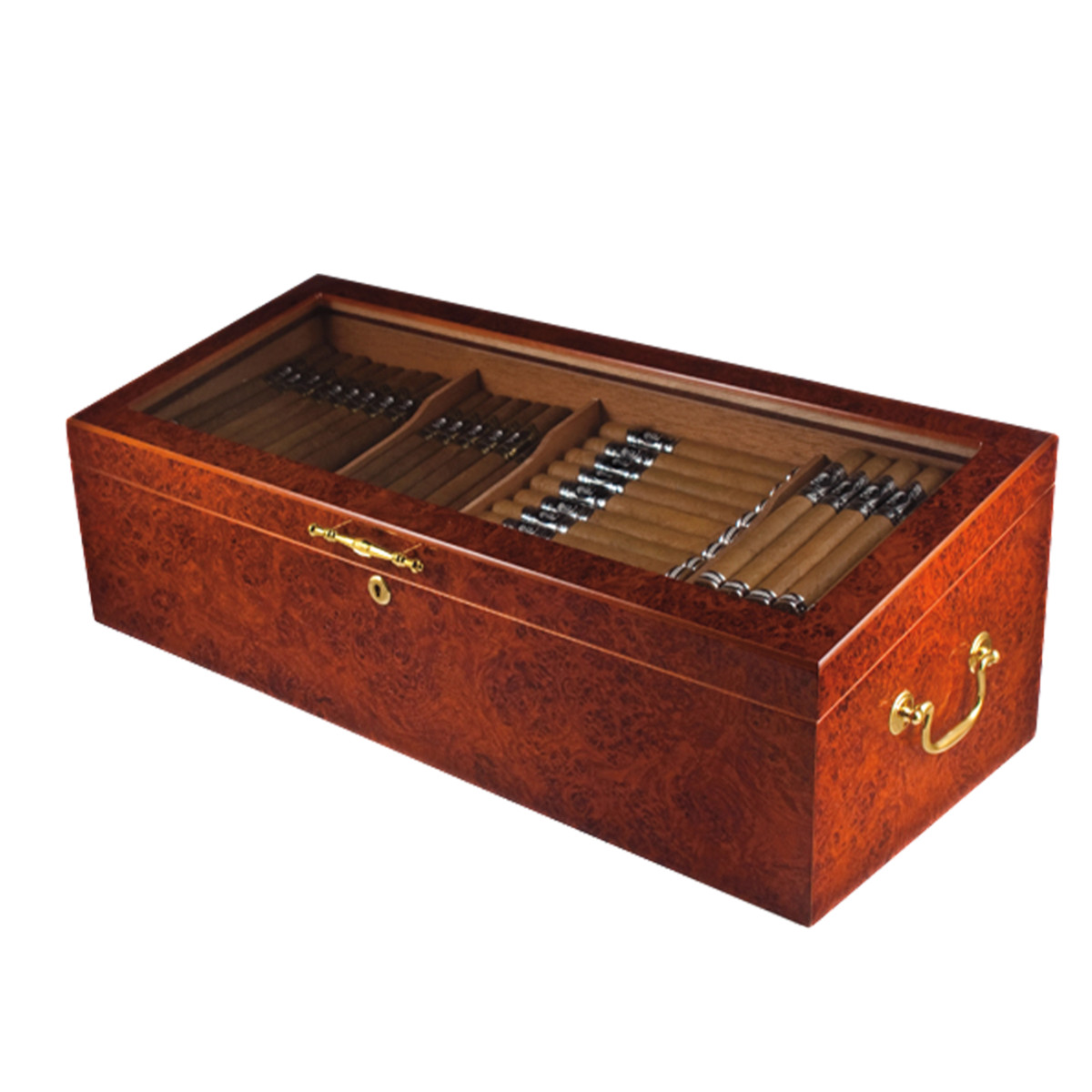 Humidor Supreme Cigar Humidor Wood Display, 6 Bin Countertop Humidor, Burl