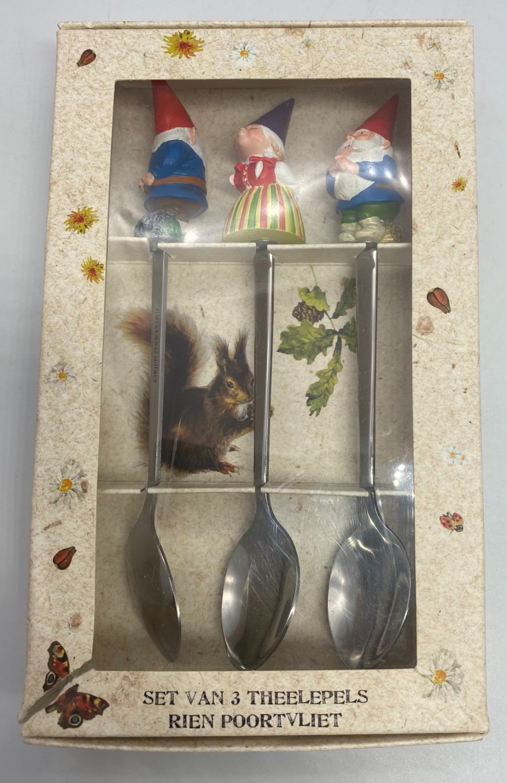 Vintage Rien Poortvliet Gnome Teaspoons Set of 3 Dutch Kabouter Spoons In Box