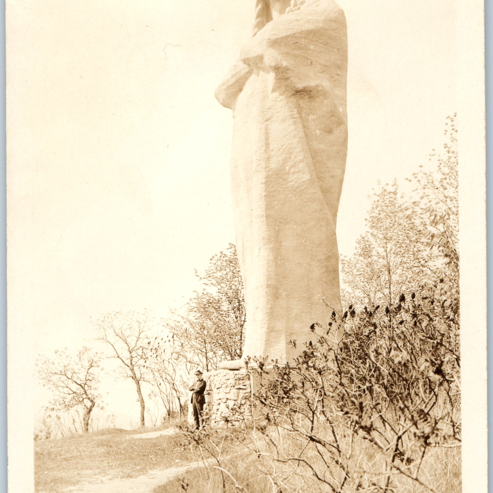 c1930s Black Hawk Monument RPPC Postcard Lorado Taft Statue Oregon IL Rock River