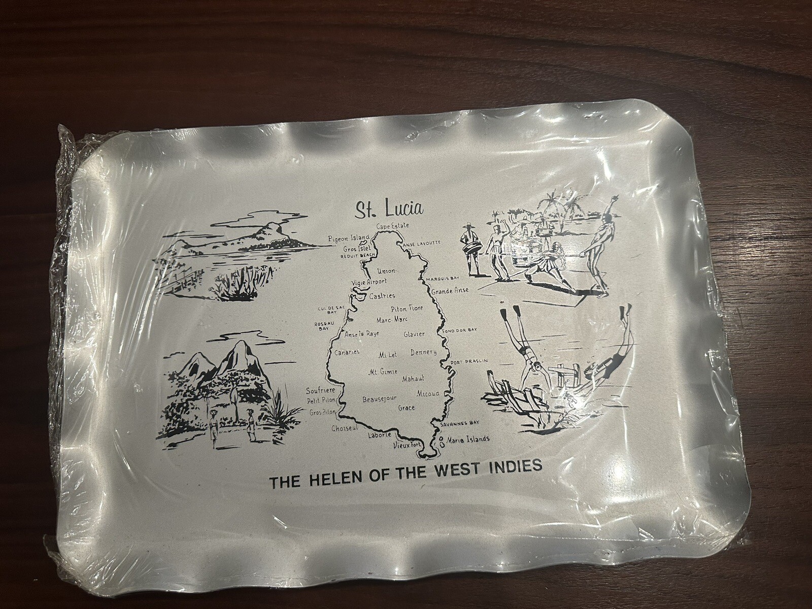 Saint Lucia Souvenir Silhouette Serving Tray Silver Metallic Vintage Saint Lucia Souvenir Silhouette Serving Tray Silver Metallic Vintage