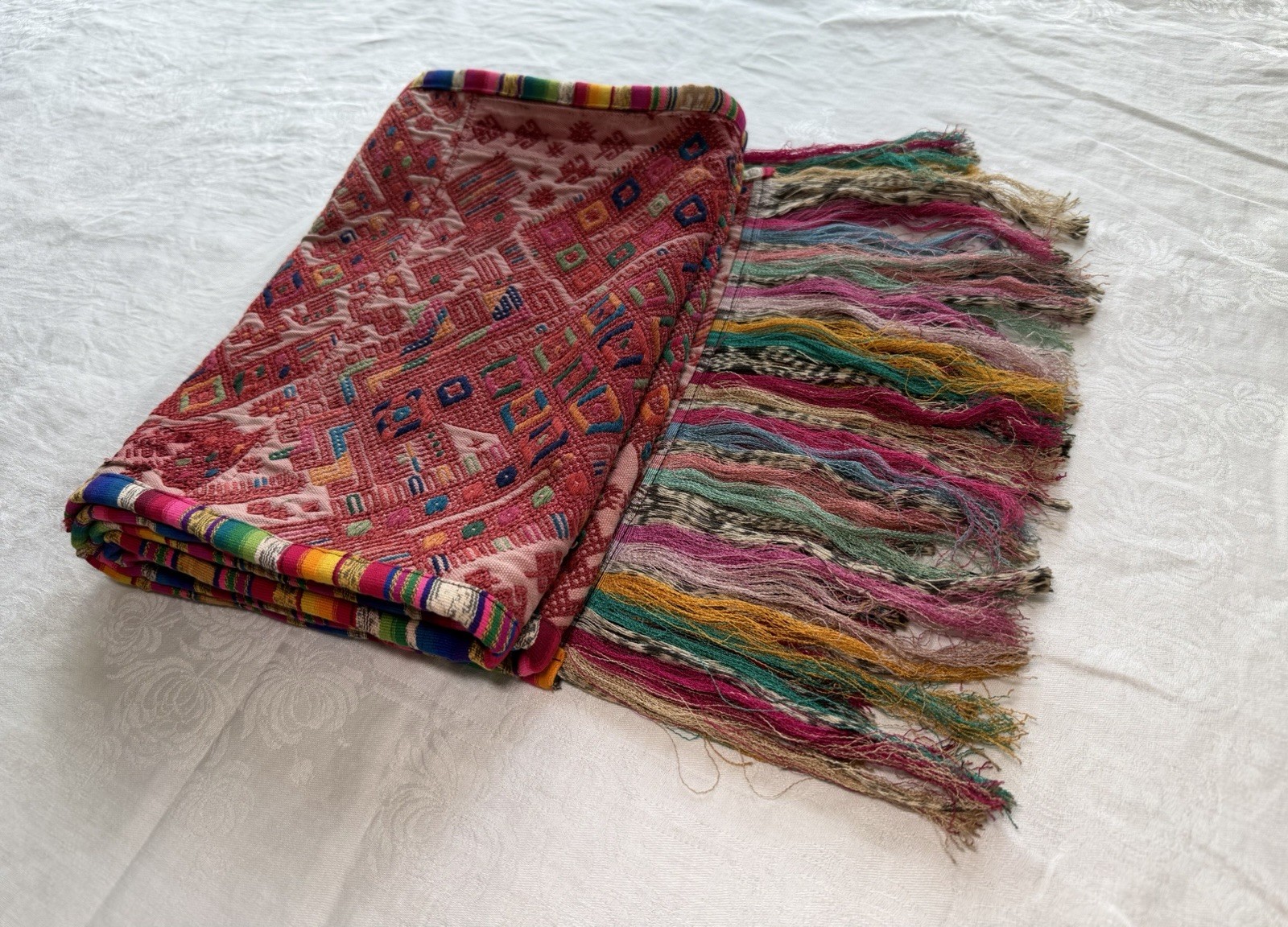 Vintage Guatemalan Huipil Table Runner Handwoven Boho Maya Textile 14x79