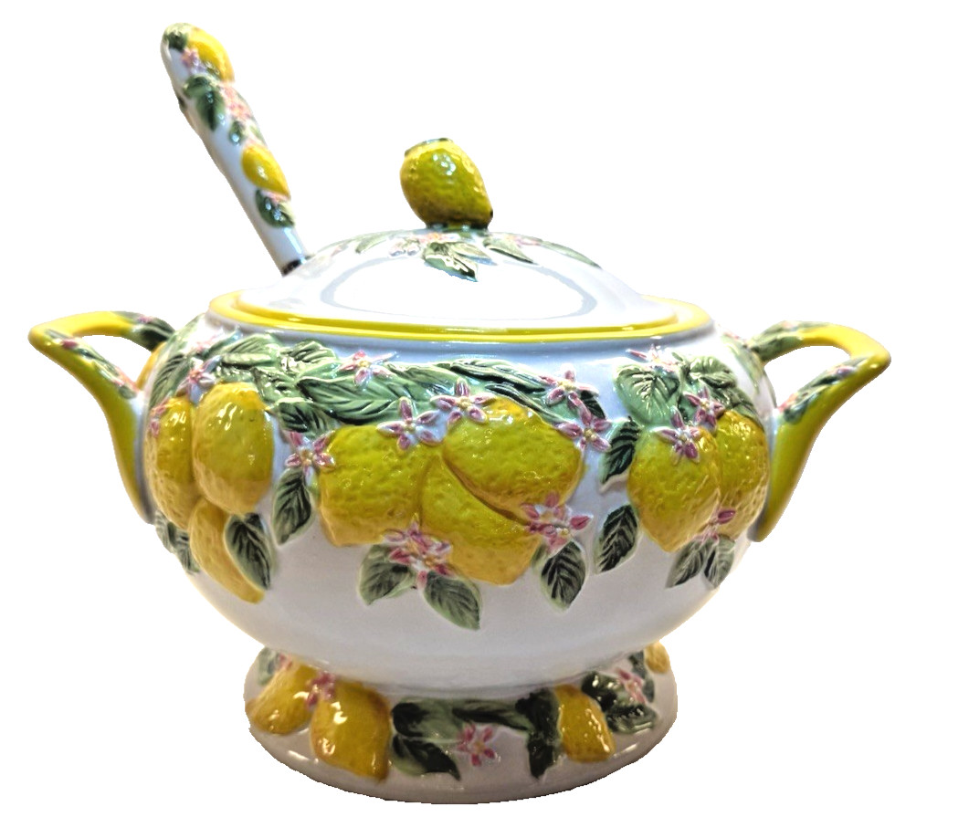 Temp-Tations Figural Fruit Lemons with Pink Flowers 3.5QT Soup Tureen with Ladle Temp-Tations Figural Fruit Lemons with Pink Flowers 3.5QT Soup Tureen with Ladle