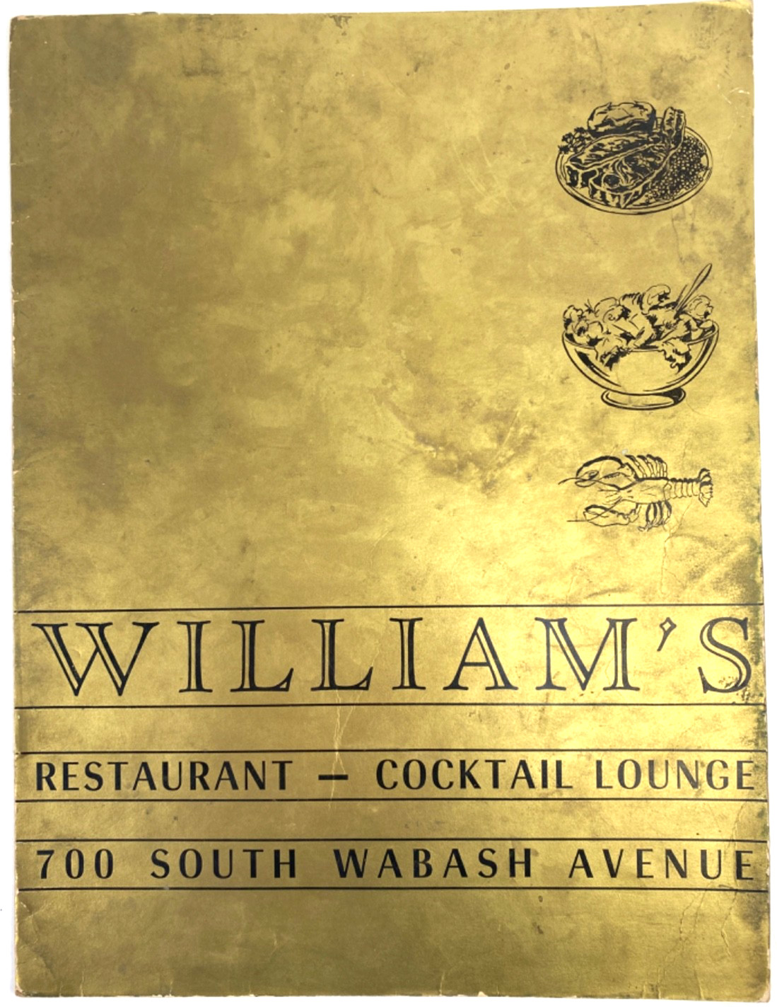1940s WILLIAM\'S RESTAURANT vintage dinner menu CHICAGO, ILLINOIS - 700 S. Wabash