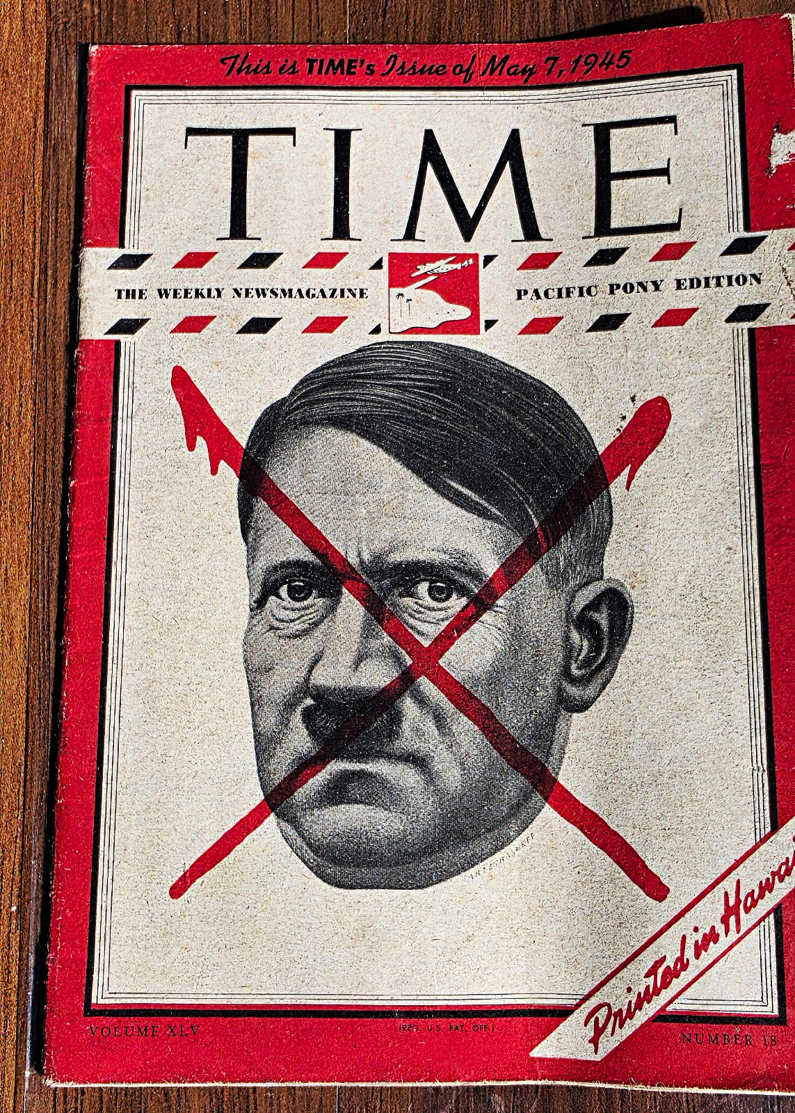 Vintage 1945 TIME Magazine Pacific Pony Edition - May 7 WWII Hitler Red X Hawaii