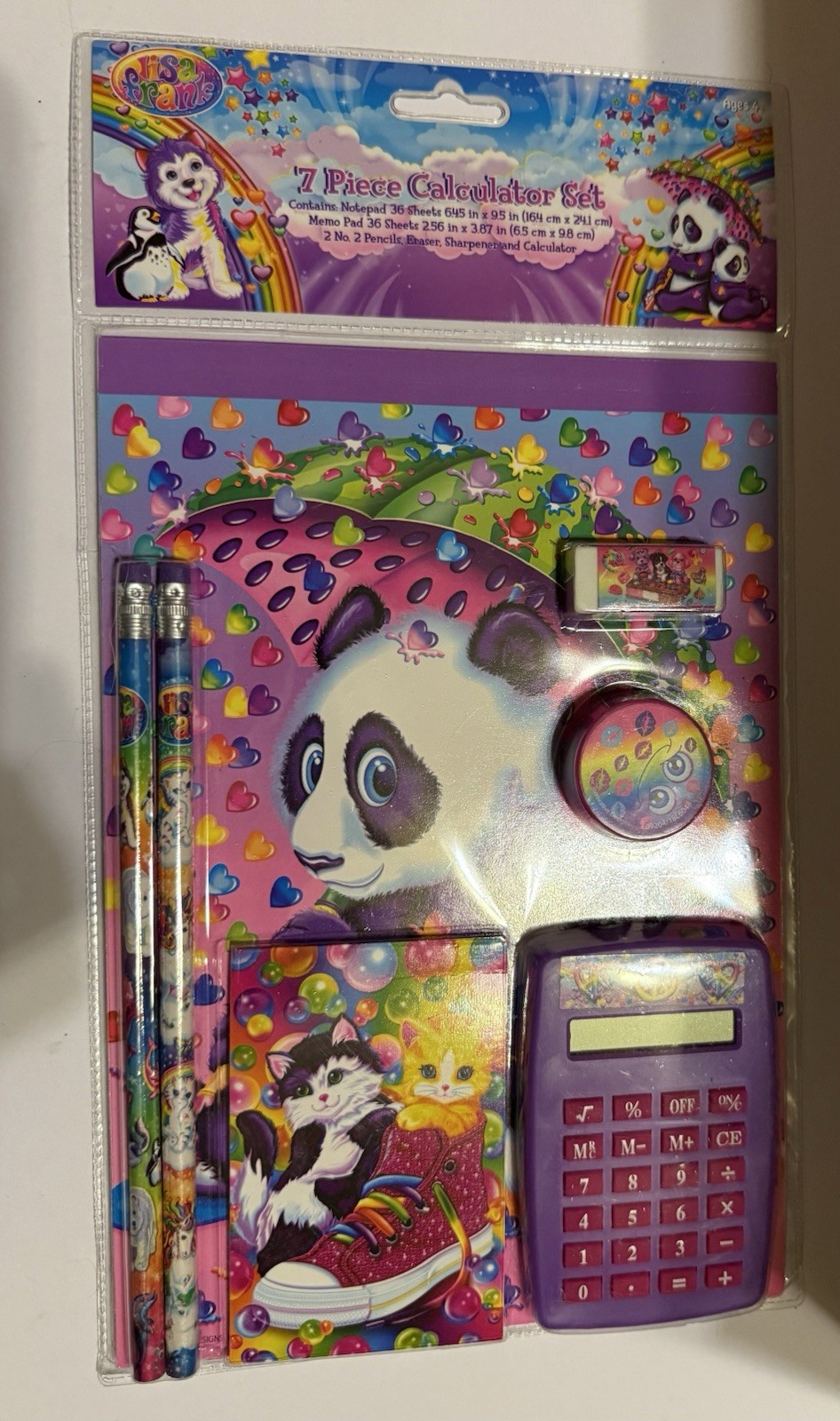 Vintage Lisa Frank Stationery Set Kittens Panda 7 piece Calculator Set