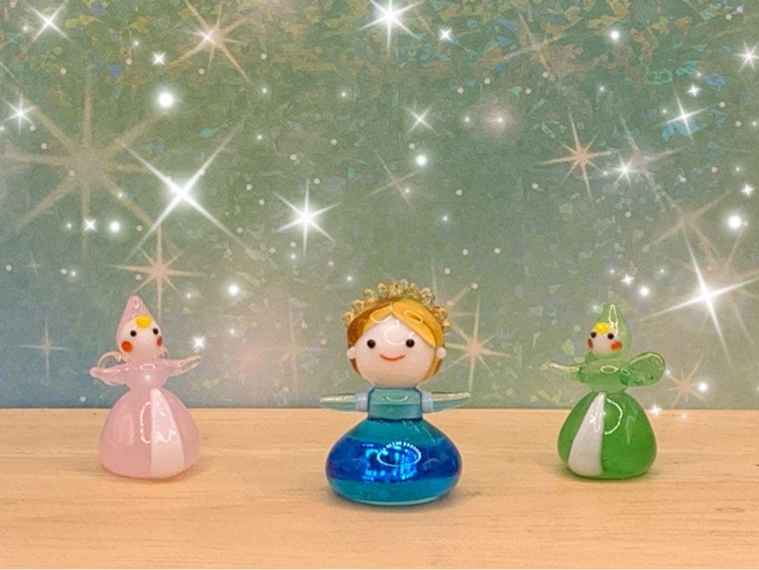 Cute*°Winter Fairy and Fairy (Peach & Green) Miniature Glasswork