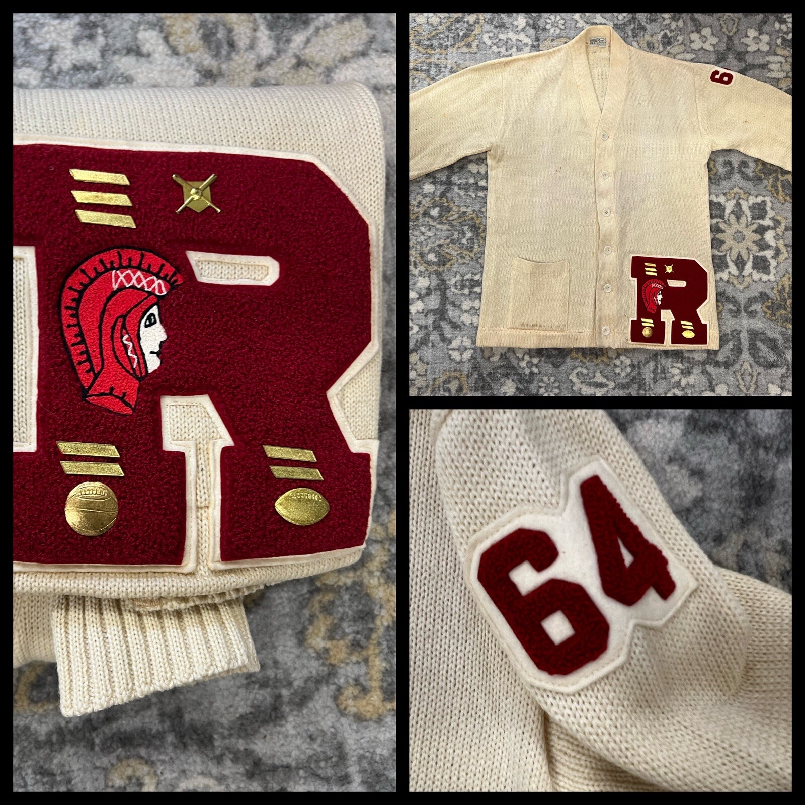 1964 Richfield High Minnesota Varsity Sweater Baseball Football Basketball Pins