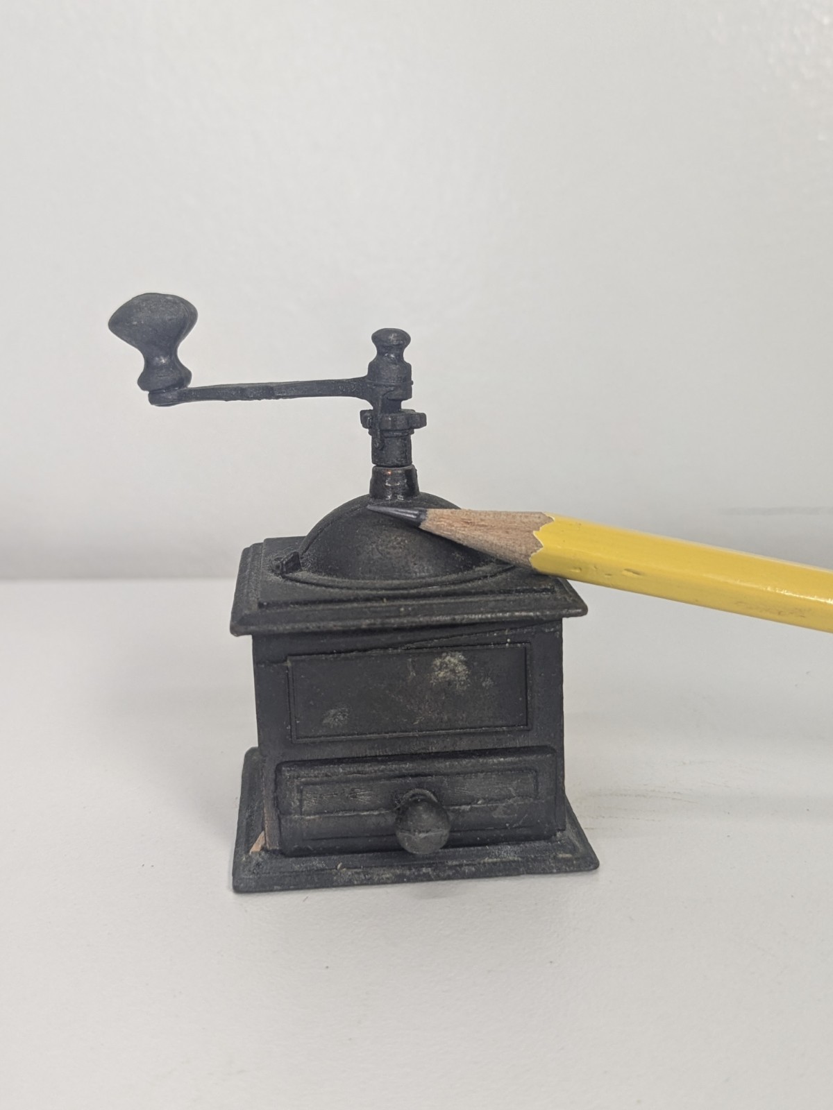 Vintage 1970s Miniature Coffee Grinder Pencil Sharpener - Die-Cast Metal