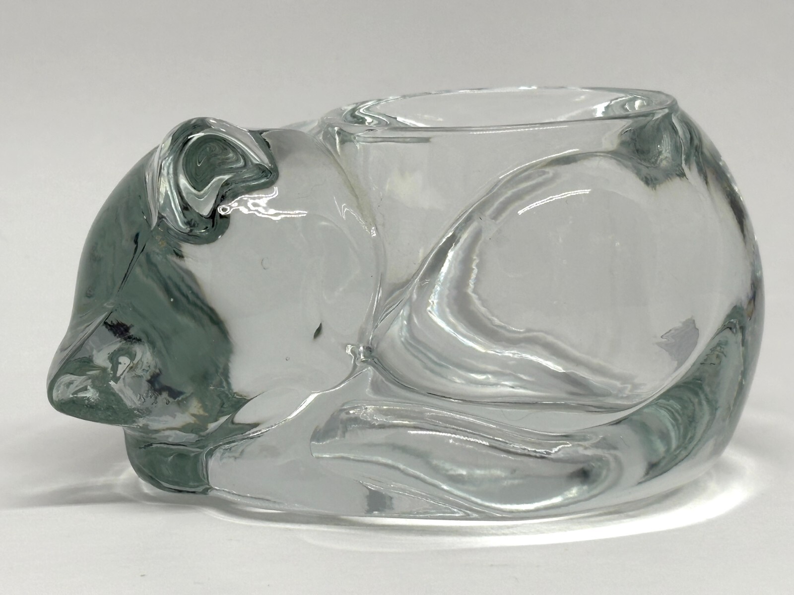Vintage Indiana Clear Glass Kitty Cat Candle Votive Holder