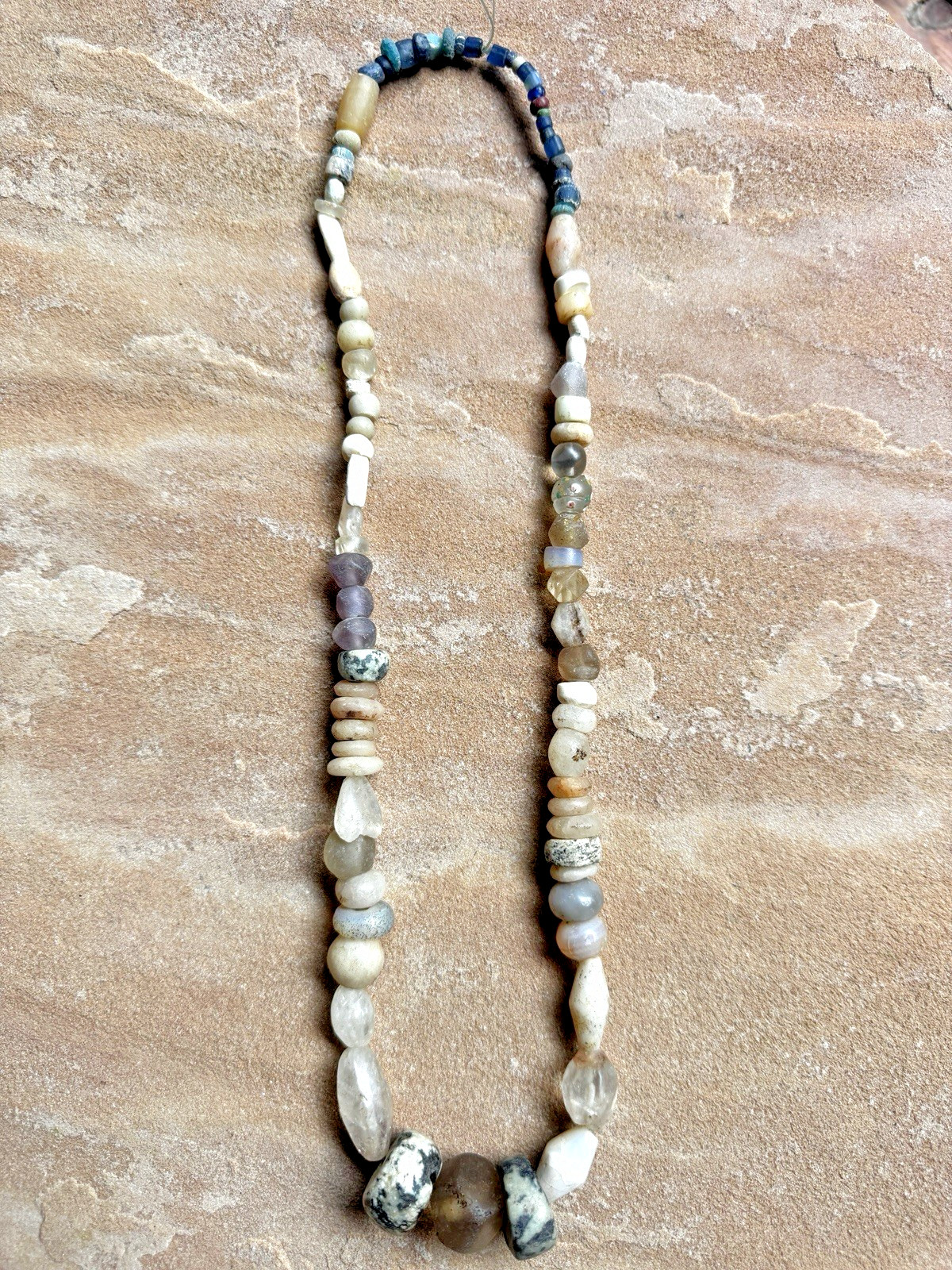Antique Old European Glass, Granite, Quartz Mixed Strand African Trade Beads 26
