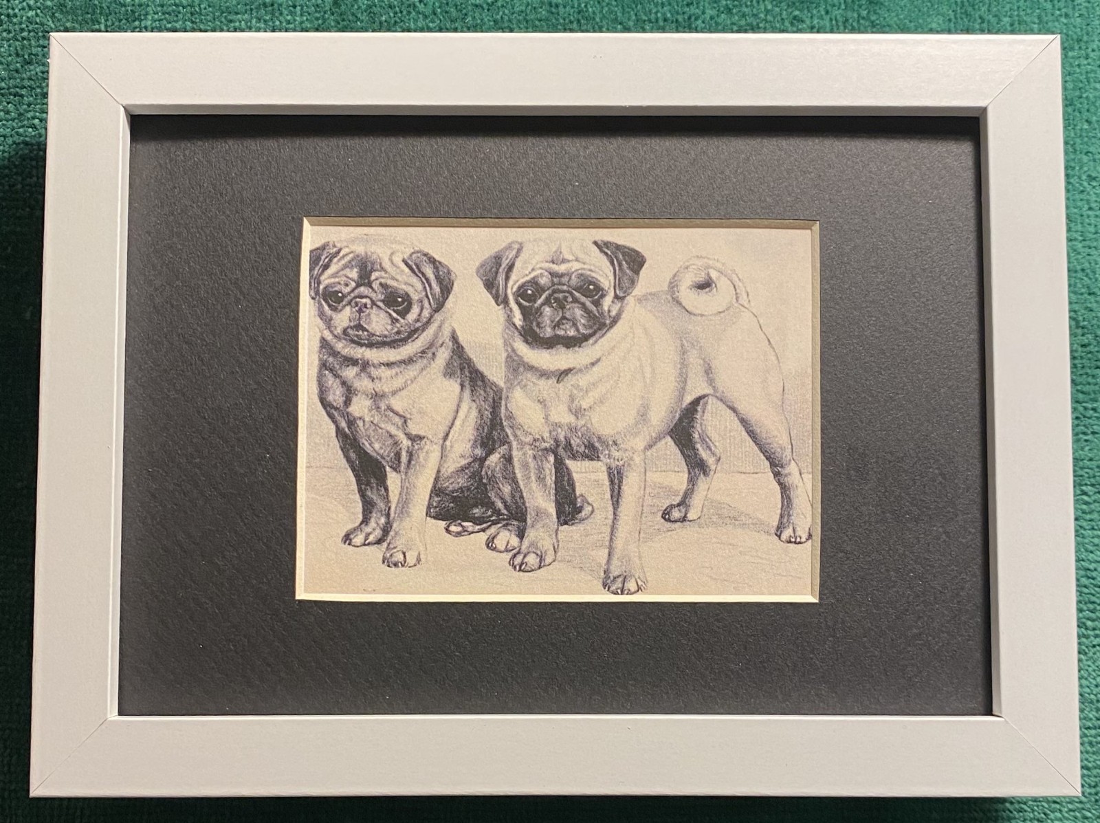 Pug MATTED | FRAMED | READY TO GIFT - 1986 Vintage Dog Art Print W Pug MATTED | FRAMED | READY TO GIFT - 1986 Vintage Dog Art Print W