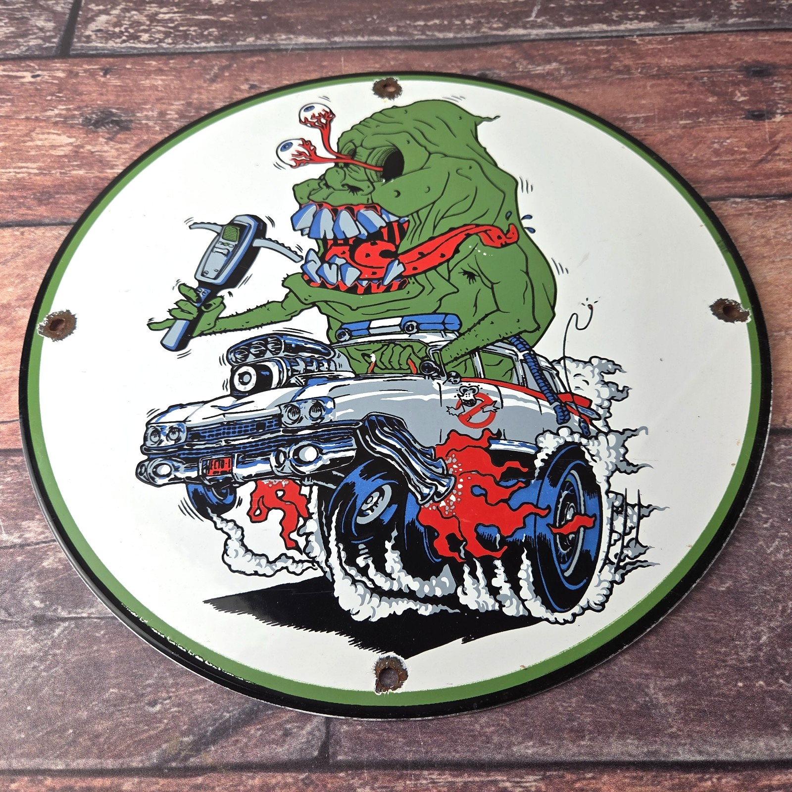 Vintage Rat Fink Porcelain Sign - Gas Pump Ghost Busters Slime Sign