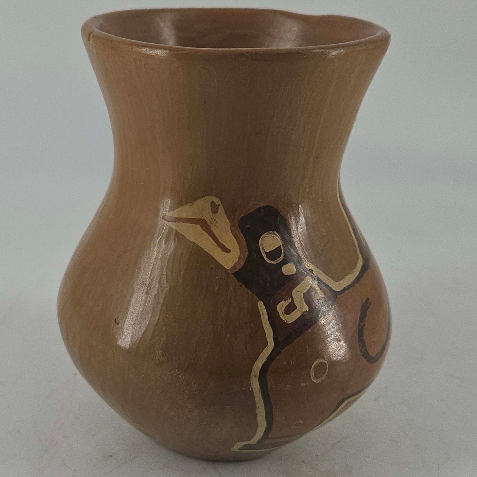 Vintage Primitive clay pottery Indigenous artisan bird small vase
